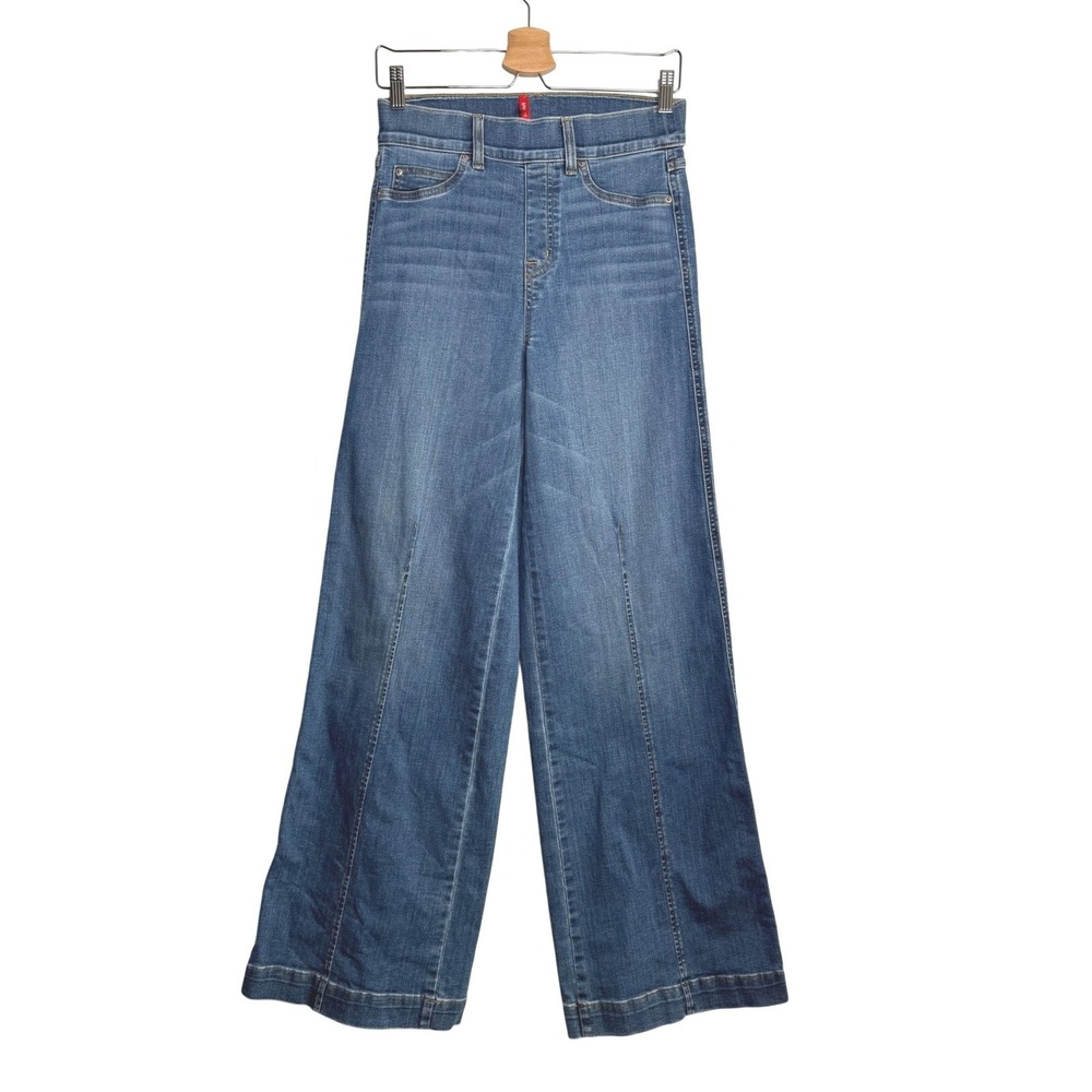 Spanx Seamed-Front Wide-Leg Jeans Womens Small Vintage Indigo High Rise Stretch